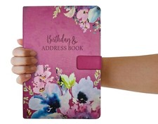 A5 Satin Fabric Address & Birthdays Book Floral Design Magnetic Closure CERISE 