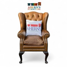 BESPOKE CHILDS Tan Brown Leather Chesterfield Wing Back Chair FREE DELIVERY