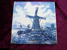 Vintage H & R Johnson blue and white  glazed ceramic Tile with windmill
