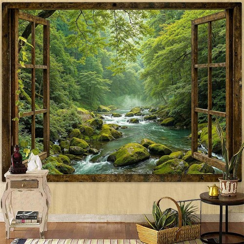 Large vintage window forest - large,