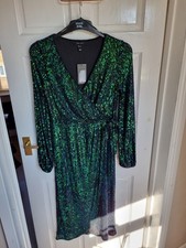 New Look Green Blue Black Sequin Party Dress Size 12