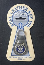 VOLKSWAGON GOLF MOTOR CAR VINTAGE LEATHER KEYRING KEY FOB BADGE NOS