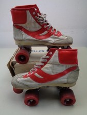 Vintage Pair Of Roller Skates Size 40 UK 7 White Red Retro 70s Boxed