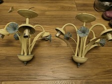 2 x Vintage Ceiling Lapms Metal Flowers No Glass Parts French Design Shabby Chic