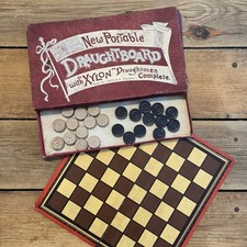 Vintage Draughts Board & Draughtsmen “Portable” As Found