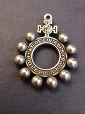 Antique Rare French Religious Cross Rosary Ring - Our Lady of Lourdes Pendant