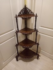Antique Victorian Four Shelf Walnut Corner Whatnot