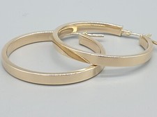 14ct Yellow Gold Hoop Earrings 14K Solid Gold High Polished Flat Tube Hoops 30mm