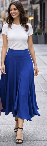 New blue rib dipped hem - , midi