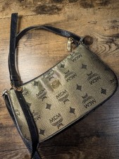 MCM Monogrammed Mini Shoulder Bag Bronze Plated Logo, Adjustable Straps