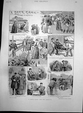 Original Old Antique Print Deck Game Results Blast Penrhyn Slate Quarries 1895