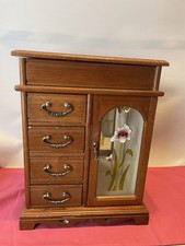 Wooden Jewellery Box Vintage Wardrobe Style Mirrors Drawers Hanging Brown