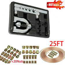 Brake Line Pipe Repair Kit 3/16" 25FT Copper Pipe Flaring Tool &20 Nuts Fittings