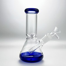 Thick 6" Glass Bong Hookah Blue Smoking Water Pipe ICE Catcher Bubbler W/Bowl
