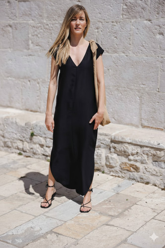 Women black linen neck - women, v-neck