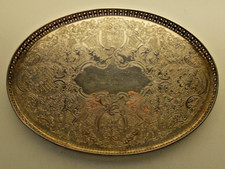 Barker Ellis Antique Silver Plated on Copper Oval Tray with pierced gallery