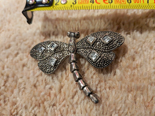Silver tone dragonfly brooch - dragonfly,