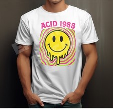 Smiley Face T-Shirt Retro Acid House 80s 90s Party  Festival Rave Clubbing