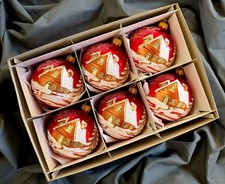 Hand Painted Glass Baubles set of 6 Christmas Tree Decorations 80 mm ornaments.