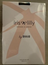 Iris & Lilly by Wolford Black Lace 20 Denier Stay-Ups Black, 2 Pack, Small New