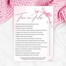 Baby Shower Game True or False -Pink Bow Theme, Girl, Ribbon, Quiz, 10-40 Player