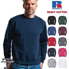 Mens Heavy Sweatshirt Russell Round Neck Jumper Plain Casual Pullover Top J262M