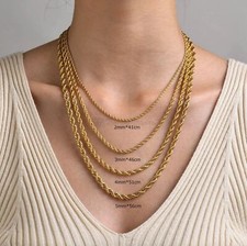 18ct Gold Plated Stainless Steel 2MM Twist Rope Chain Necklace 16-26 inch Long