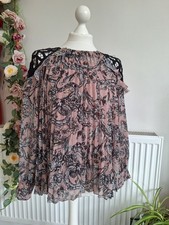 STUNNING! BIBA DUSKY PINK MIX FLORAL PRINTED PLEATED TOP LACE SHOULDERS Sz 12