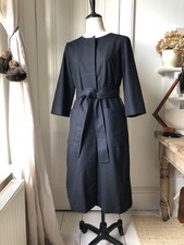 COS Trench Coat Womens Lightweight Black Wool Belted Button Collarless S/10/38