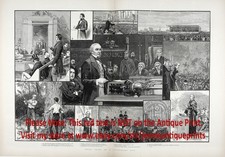 William Gladstone 50 Years, Huge Double-Folio 1880s Antique Print & Article