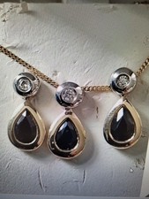 Vintage Sapphire and Diamond Set Pendant and Earrings 9ct Yellow Gold 