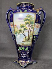 Antique Vase ~ Nippon I E & C Co Japanese Two Handled Porcelain ~ Cobalt Blue