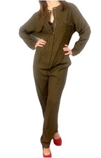 Vanessa Bruno uk 12-14 Boilersuit Khaki Long Sleeves Zip Up Pocketed Straightleg