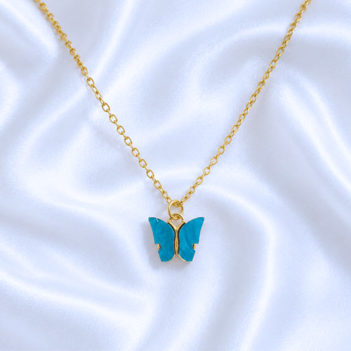 Blue butterfly necklace insect - necklace,