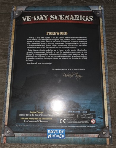 Memoir day scenarios - scenarios,