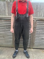 Motorcycle Black Leather Mens Salopettes. J+S. Vintage Used. Size 42