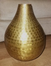 S&B Beautiful Statement Gold Coloured Hammered Metal Pear Shaped Vase India 