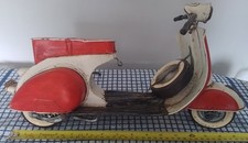 USED VESPA STYLE TIN PLATE SCOOTER. RED & WHITE. LESSER AND PAVEY LTD.