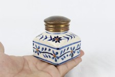 Vintage Blue Ceramic Inkwell