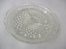 Glass Bowl Ornate Shallow with 3 Partitions 8.5" Dia 