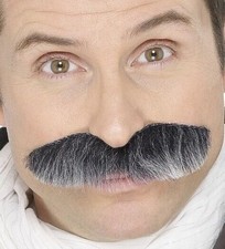 Grey Fake stick on Moustache Aviator Old Man Fancy Dress Costume 