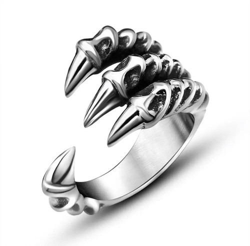 Silver plated dragon claw ring - silver,