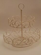 Shabby Chic Tea Room Style Cream Metal 2 Tier Cake Stand Vintage (PPB)