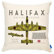 Halifax Bomber Cushion Cover Personalised Military Veteran Plane RAF Gift BP05
