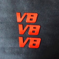 3x V8 Red Glossy Metal Decal