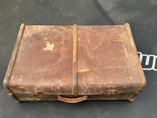 ANTQIUE OLD  RUSTIC LEATHER BOUND WOODEN SUITCASE STEAMER TRUNK