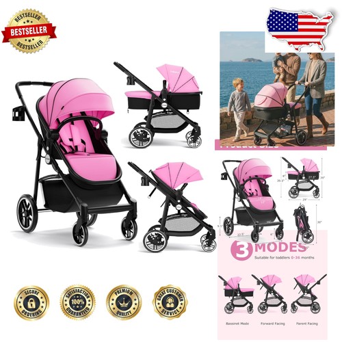 Pink baby stroller pram 1 - baby, 2-in-1