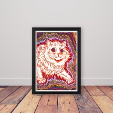 Framed LOUIS WAIN Psychedelic Cat A3 Art Print Vintage Cat Wall Art