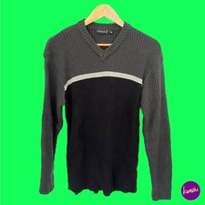 WHISPERING SMITH Men's Knit Jumper, V-Neck, Soft Touch, Black/Grey, UK M | EU 40