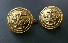 Vintage - British Merchant Navy - Crown & Anchor - 18mm Brass Buttons x2